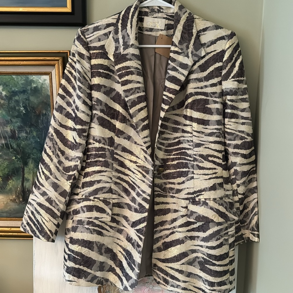 Cache Animal Print Vintage Blazer Suit Jacket 8 M L Zebra - Picture 2 of 4